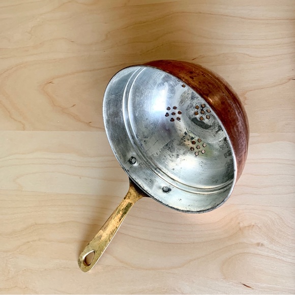 Vintage Handheld Copper Colander/ Strainer with Gold Tone Handle | Kitchen Decor - Picture 4 of 4